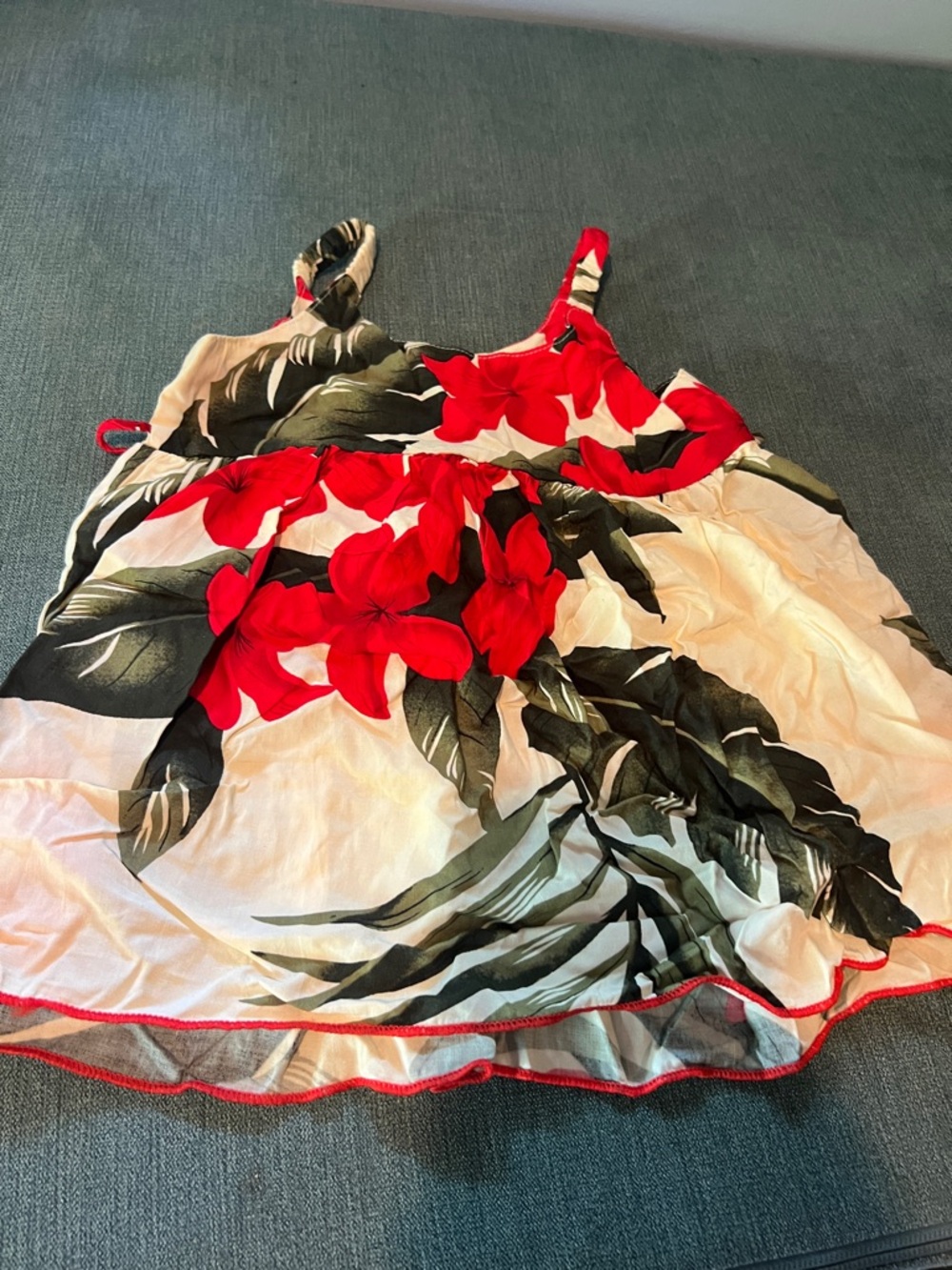 Girls Tropical Floral Spaghetti-Strap Dress in Red and Cream